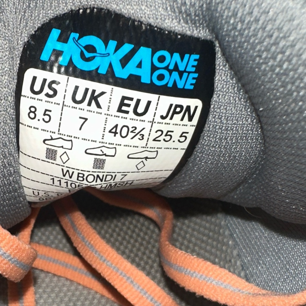 Hoka One One Bondi7 Gray Sneakers with Peach Accents - Picture 8 of 8